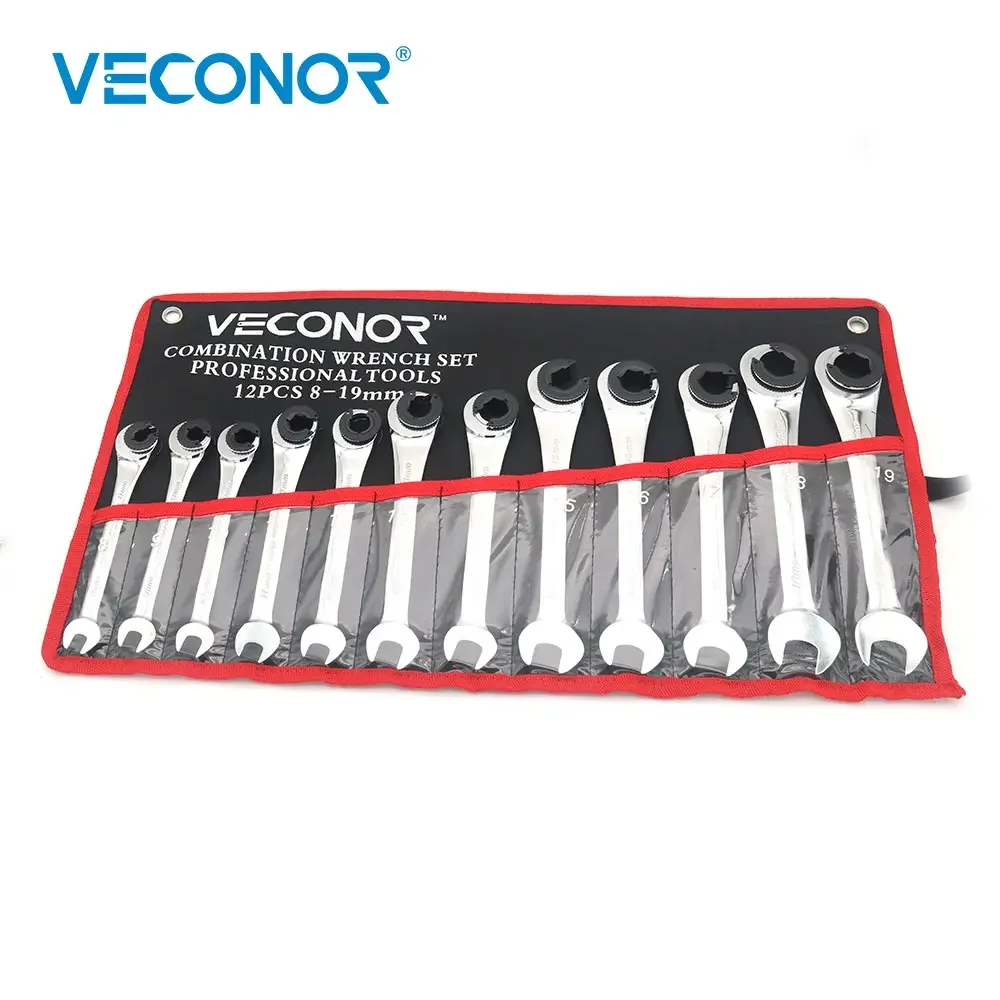 

12Pcs Ratchet Flare Nut Spanner Wrench Set 8-19mm Mirror Polished Tubing Tool with Storage Pouch