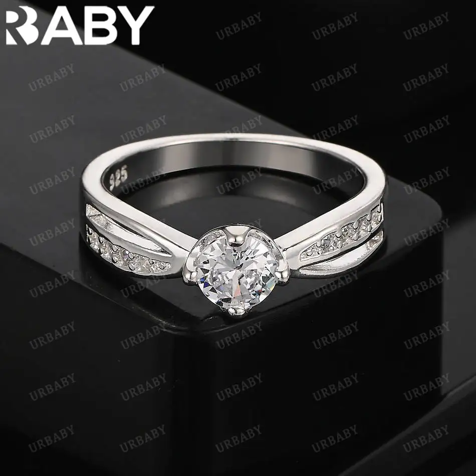 

URBABY 925 Sterling Silver Simple Zircon Wedding Ring For Women Grace Jewelry Trend Fashionable Birthday Party Gifts