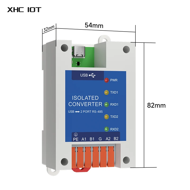 2 Serial Ports Converter USB to RS-485 Serial Port USB-C XHCIOT E810-U21C High Protection Industrial Grade Isolation 3M Rate