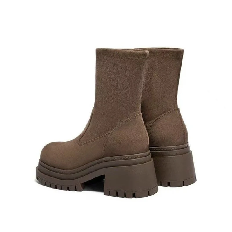 

Женские ботильоны на высоком каблуке на платформе, зимняя обувь на массивном каблуке, трендовые спортивные ботинки челси, 2024, брендовые туфли-лодочки, замшевые повседневные зимние ботинки
