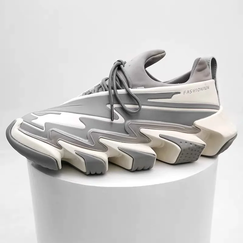 

Couple Chunky Sneaker Men Women Gear Sole Sport Shoes Fashion Casual Leather Mesh Height Increased Platform Shoes