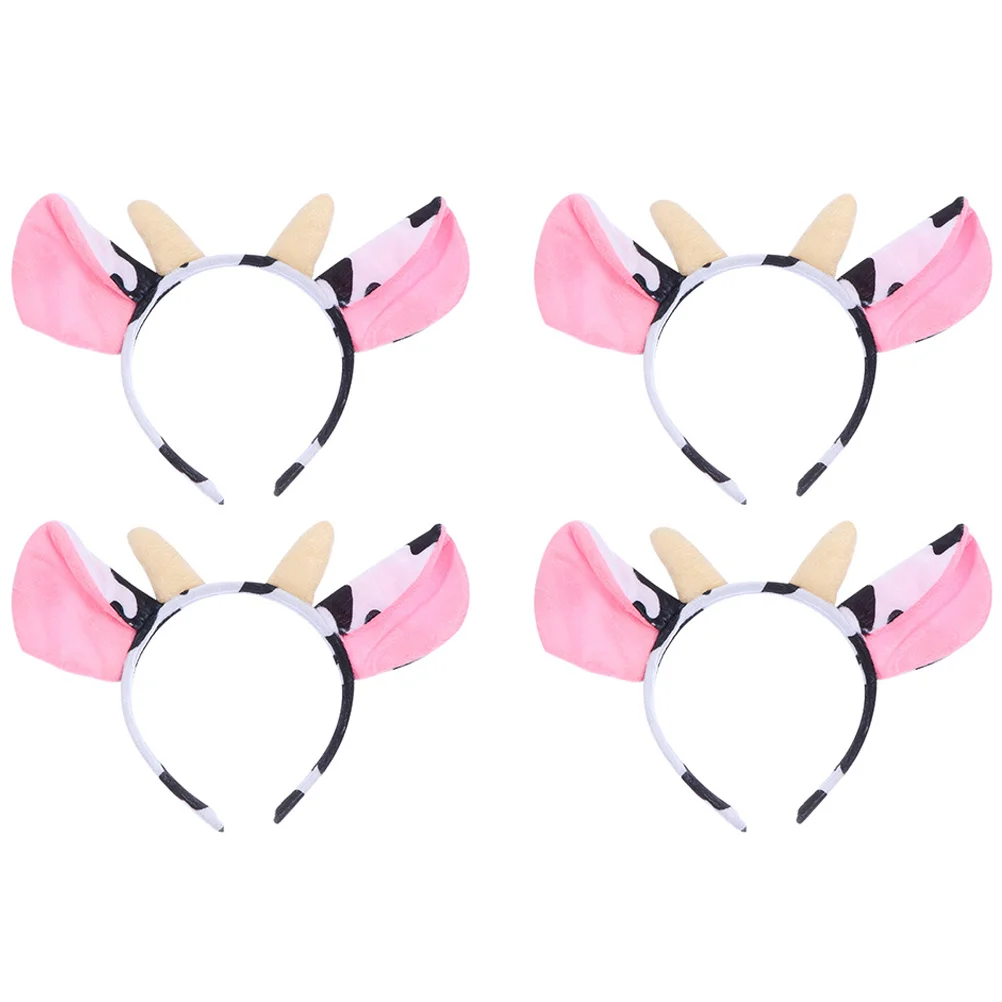 

4 Pcs Animal Headband Party Hair Decor Children Props Cloth Hoop Cow Baby Girl Ears