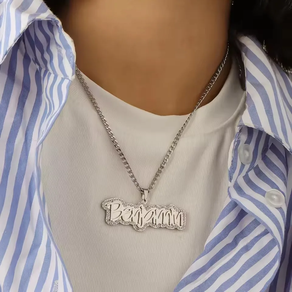 2026 جديد Dascusto مخصص مثلج خارج اسم قلادة شخصية الفولاذ المقاوم للصدأ الهيب هوب الصلب بلينغ قلادة مجوهرات للنساء هدايا #4