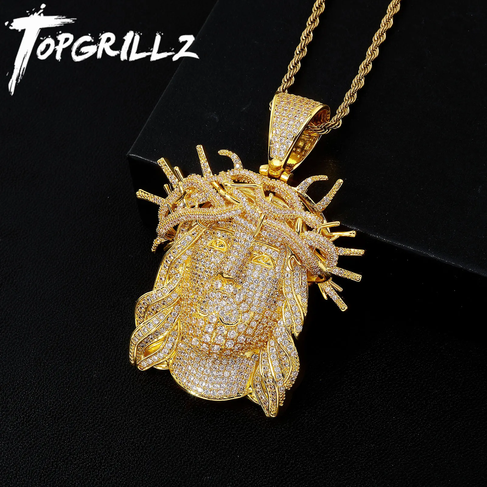 TOPGRILLZ New Hip Hop Jesus Pendant Necklace With Tennis Chain Mens Iced Out Big Pendants For Men Women Jewelry Accessories Gift