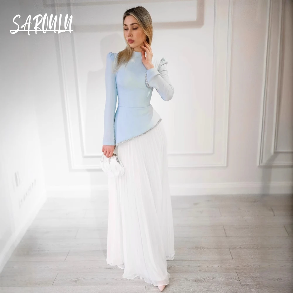 

Modest High Neck the Middle East Evening Dress Kaftan Women A Line Prom Gown Graceful Simple Long Sleeves Cocktail Wear
