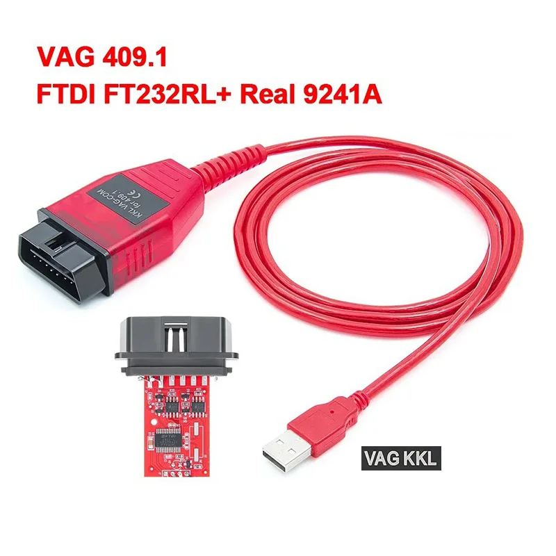 التبديل obd2 كابل VAG KKL 409.1 ريال 9241A-1 سيارة ECU كابل يو اس بي الماسح الضوئي أداة FT232RL خط التشخيص كابل obd أدوات السيارات