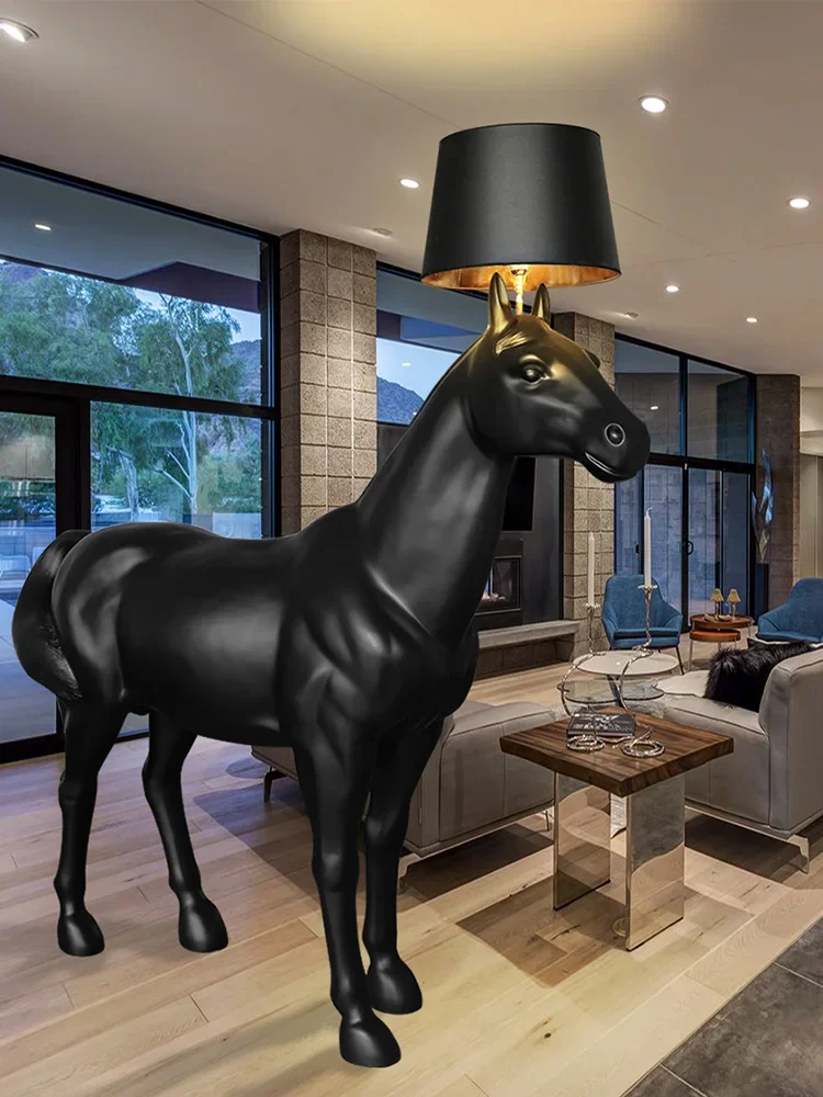 Large decorative sculpture horse floor lamp hotel living room office design sense light luxury high sense ornament