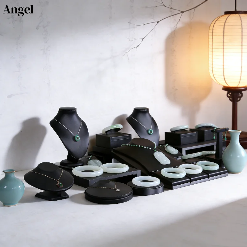 

Black Leather Multi-Jewelry Display Stand, All-in-One Earring Necklace Ring Bracelet Holder for Store Counter & Window Showcase