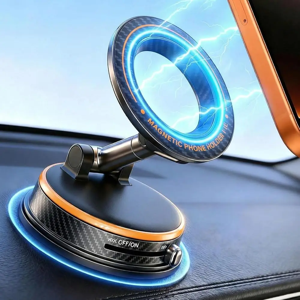

Magnetic Car Phone Holder, 3000gf MagSafe Suction, 360° Adjustable Zinc Alloy Mount for Dashboard/Windshield, Compatible with