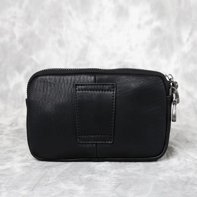 Herren-Gürteltasche aus echtem Leder, horizontal, für Mobiltelefone, Retro-Stil, Oberschicht aus Rindsleder, schlicht, lässig, mit Doppelreißverschluss, JLFGPJ – Detail 7