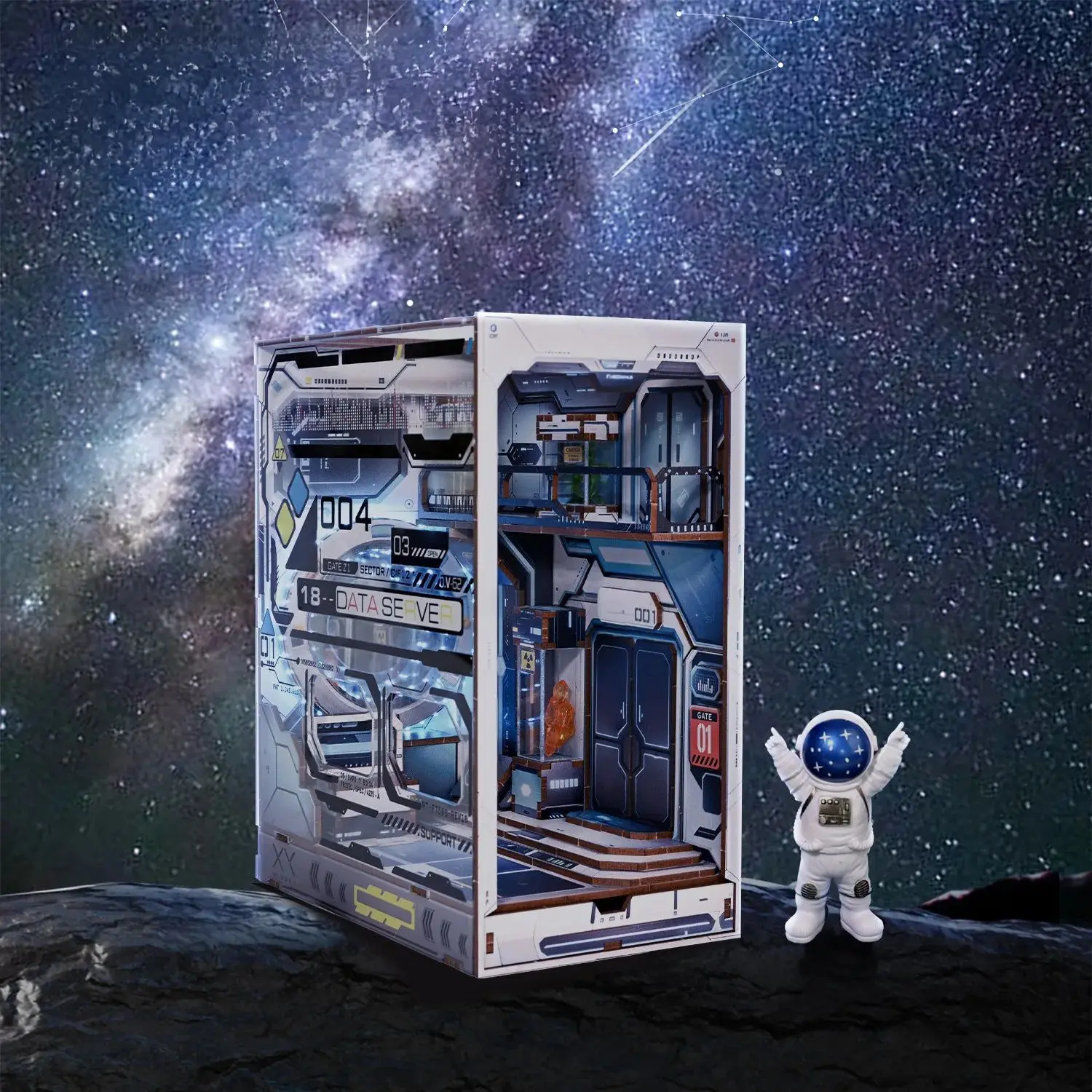 

Futuristic Sci-Fi Alien Hub Bookend DIY Craft With Astronaut Figurine Best Friend Birthday Gift Home Decor