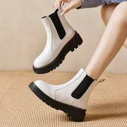 Botki za kostkę dla kobiet Nowość Wiosna Jesień Gruby spód Damskie białe czarne buty Casual Pu Leather Slip on Chelsea Short Botas