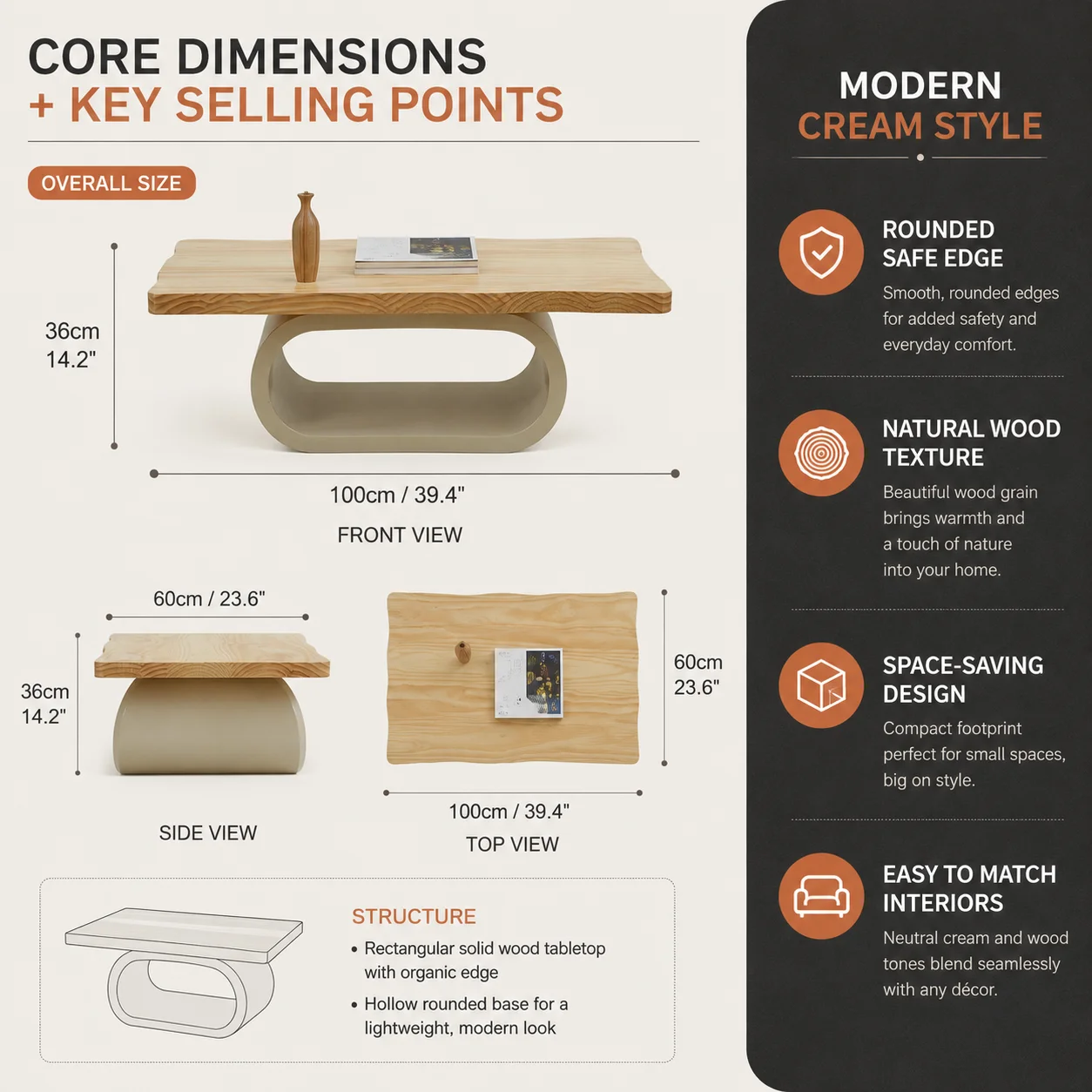 xx-Contemporary Solid Wood Oval Base Coffee Table with Hollow Storage Shelf for Living Room Furniture Coffee Table^