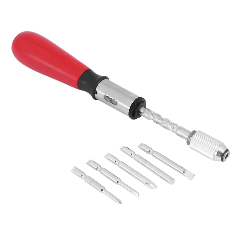 

4 Set 260MM Spiral Screw Driver Hand Pressing Ratchet Screwdriver With Slotted And Phillips Screwdriver Bits