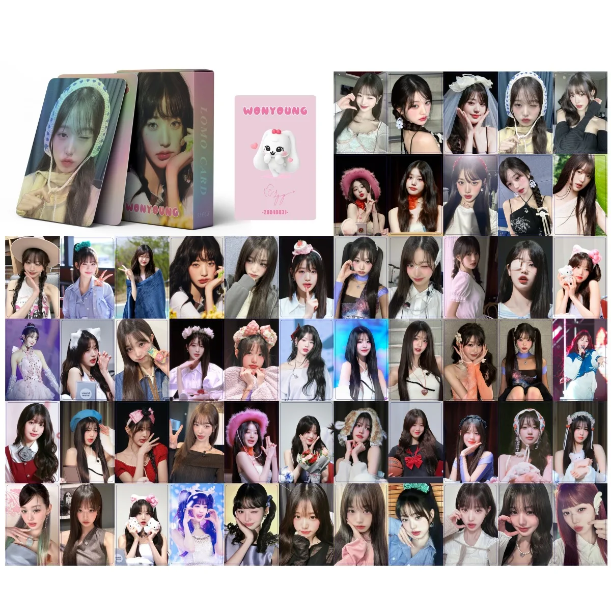 Kpop Idols WonYoung Laser Boxed Card 55pcs/Set High Quality HD Photo Selfie Card Korean Style LOMO Card Fans Collection Gift