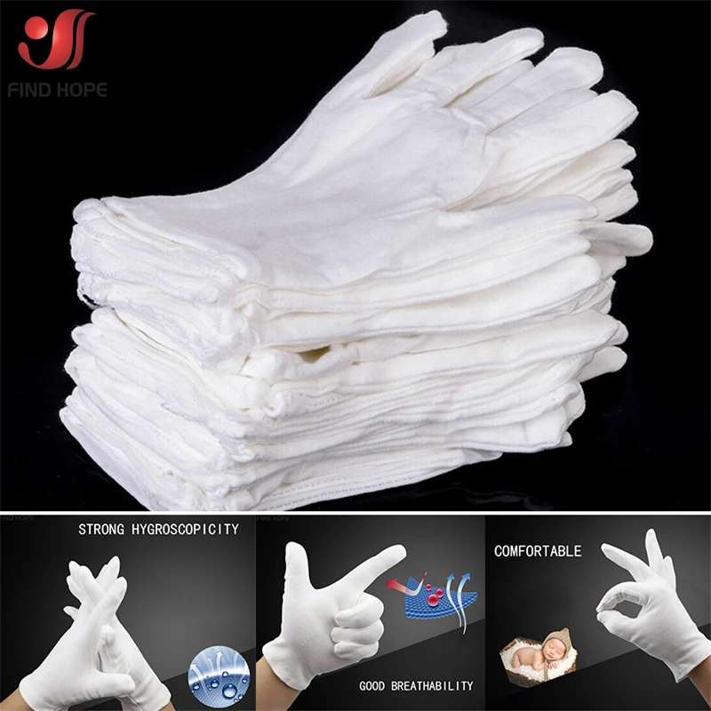 12 Pairs White Cotton Gloves Jewelry Inspection Disposable Glove Lightweight for Gardening Attend Party Unisex
