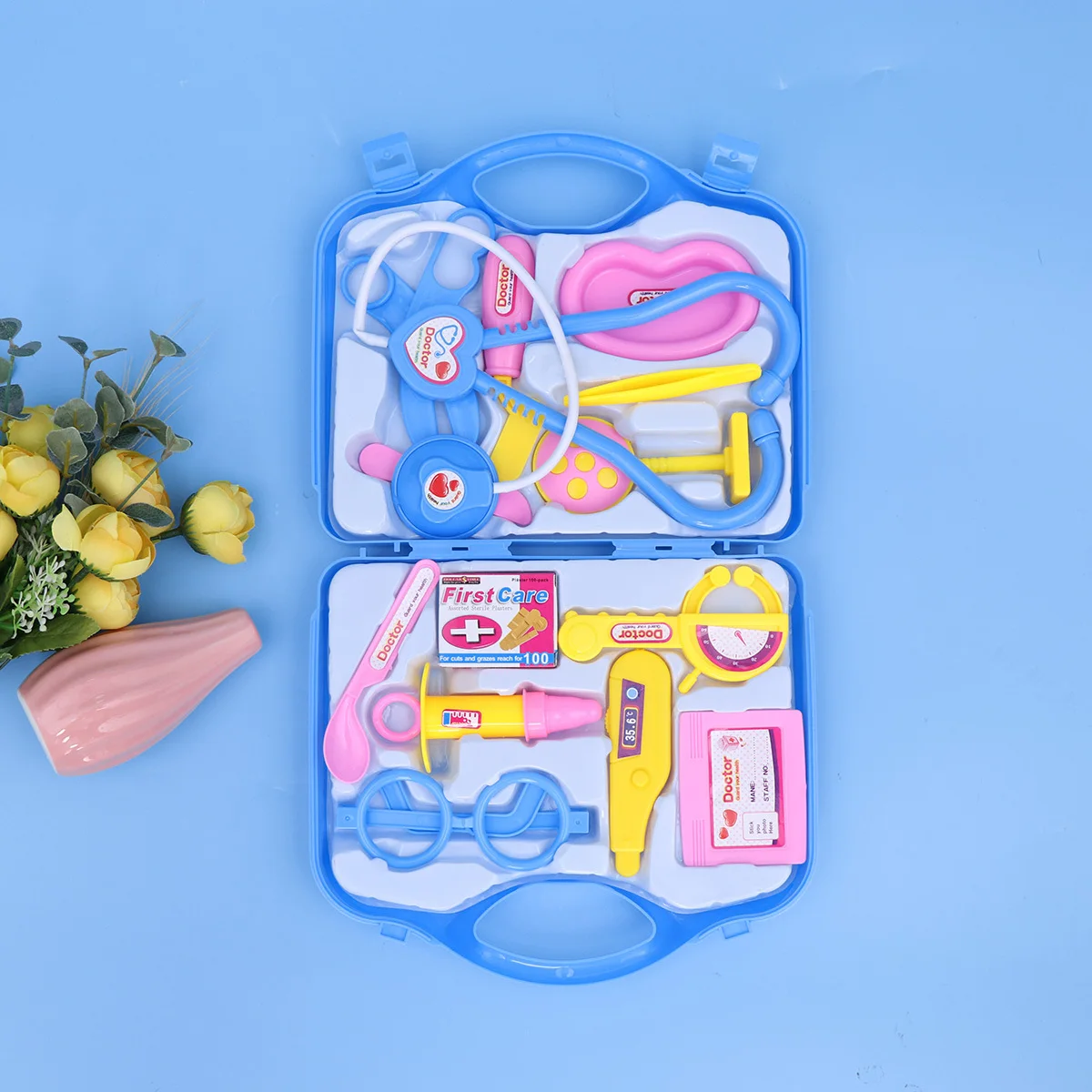 Doctor Tool Kits for Kids Toddlers Medical Stethoscope Set Blue Carrying Case Role Play Enhance Imagination Communication Skills