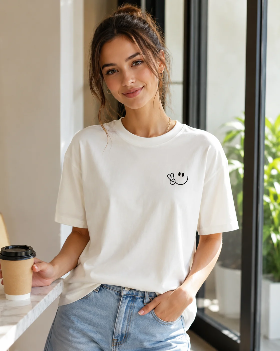 Cute Smiley Face Finger Heart T Shirt Women Men Summer Casual Short Sleeve Crew Neck Loose Tee Harajuku Kawaii Minimalist Top