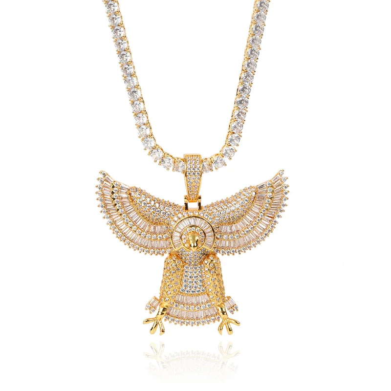 

Hip Hop Micro Paved AAA Cubic Zirconia Bling Iced Out Eagle Hawk Pendants Necklace for Men Rapper Jewelry with Tennis Chain