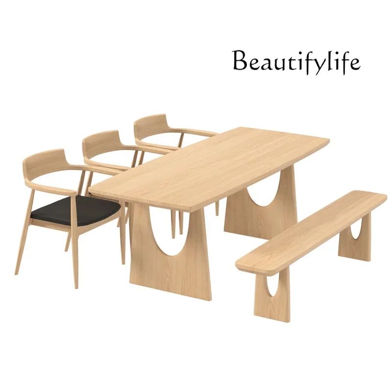 Solid wood dining table and chairs wabi wind home dining table rectangular light luxury creative designer workbench