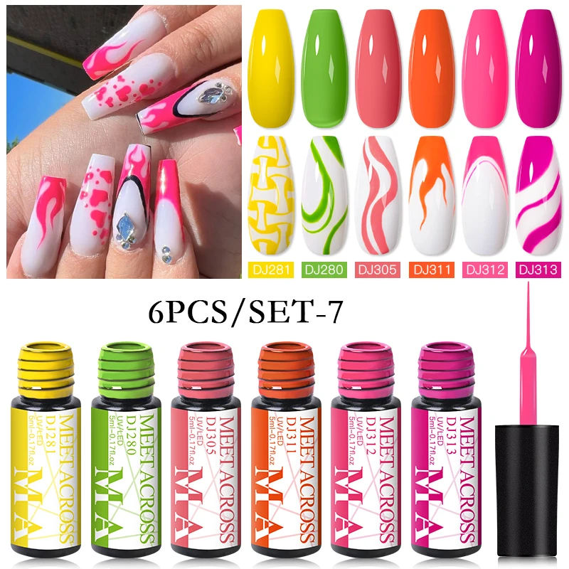ミートアクロス 6 ピース/セットグリッターラインジェルネイルポリッシュ白黒ピンクネイルアートライナー UV ジェル DIY 絵画描画ワニス爪