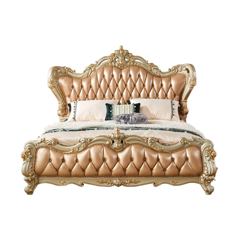 

European bed solid wood 1.8 double villa master bedroom 2m 2.2 wedding bed European and American high-end crown oak