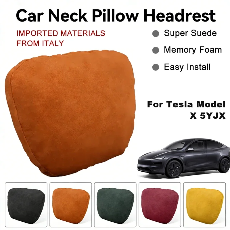 

Italy Suede Car Neck Rest Pillow For Tesla Model Y 5YJYG 5YJY Seat Head Neck Support Cushion Auto Interior Accessories