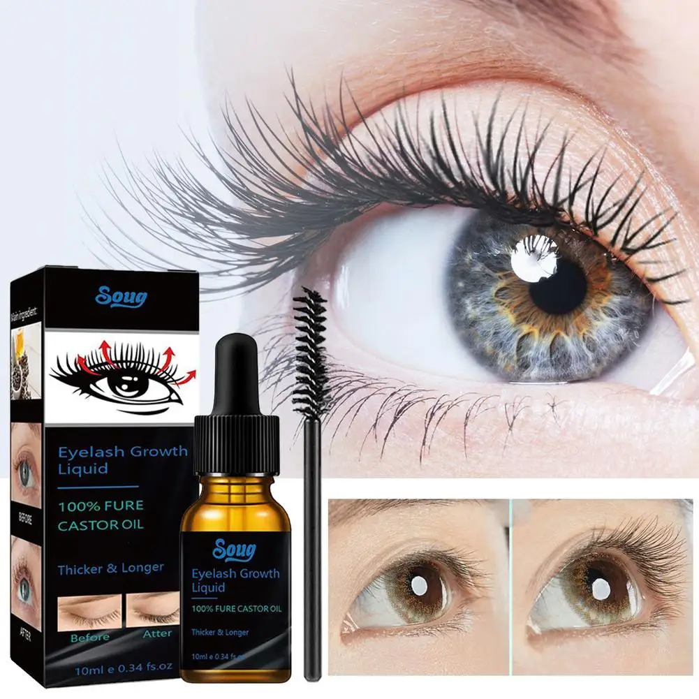 Rímel de óleo de rícino, denso, fino, enrolado, cosméticos, maquiagem nutritiva, intensificador de cabelo, soro de crescimento de cílios p0g3