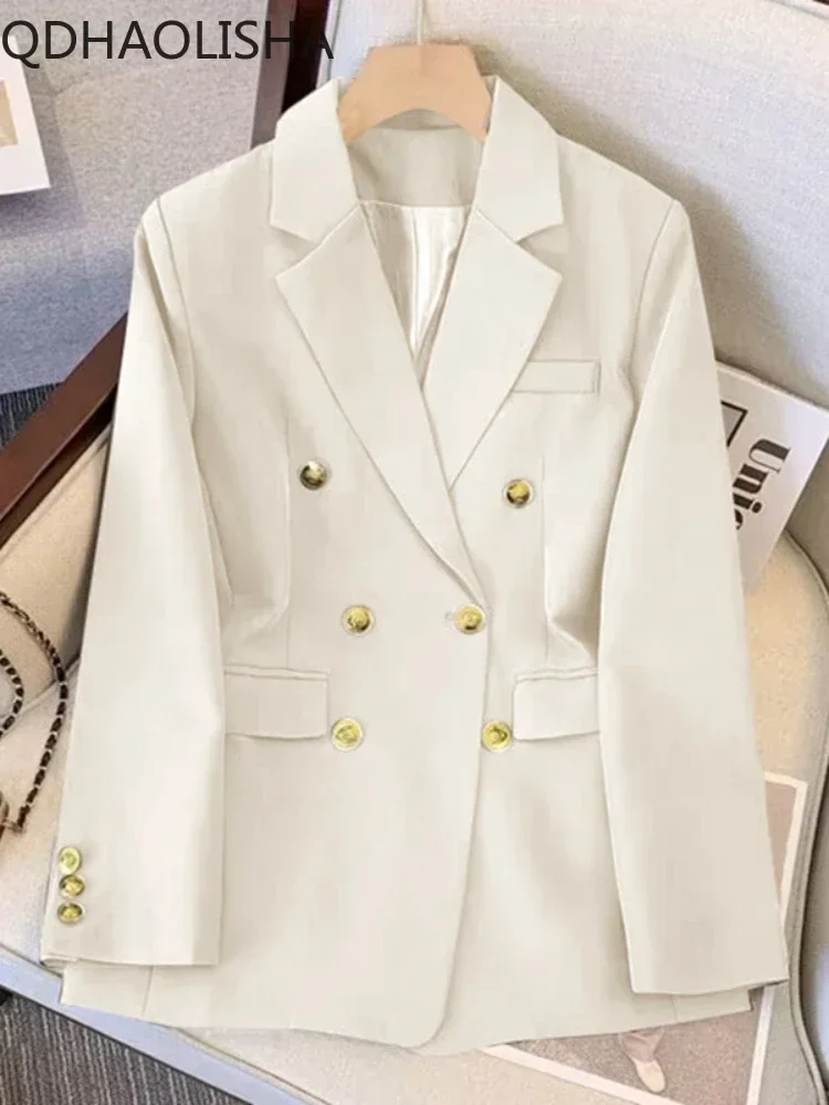 Blazers noirs à double manche pour femmes, manteau élégant, veste de mode, vêtements de bureau pour dames, printemps, nouveau, 2024