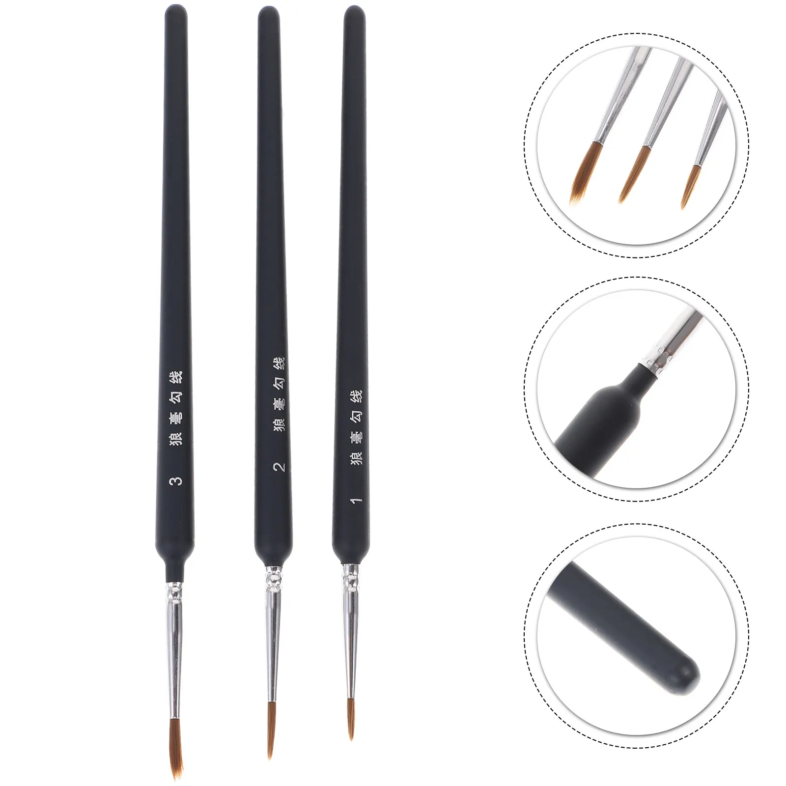 3Pcs Wolf Hair Liner Brushes Set for Detailed Miniature Painting Acrylic Watercolor Oil Gouache Art Painting Wolf Hair