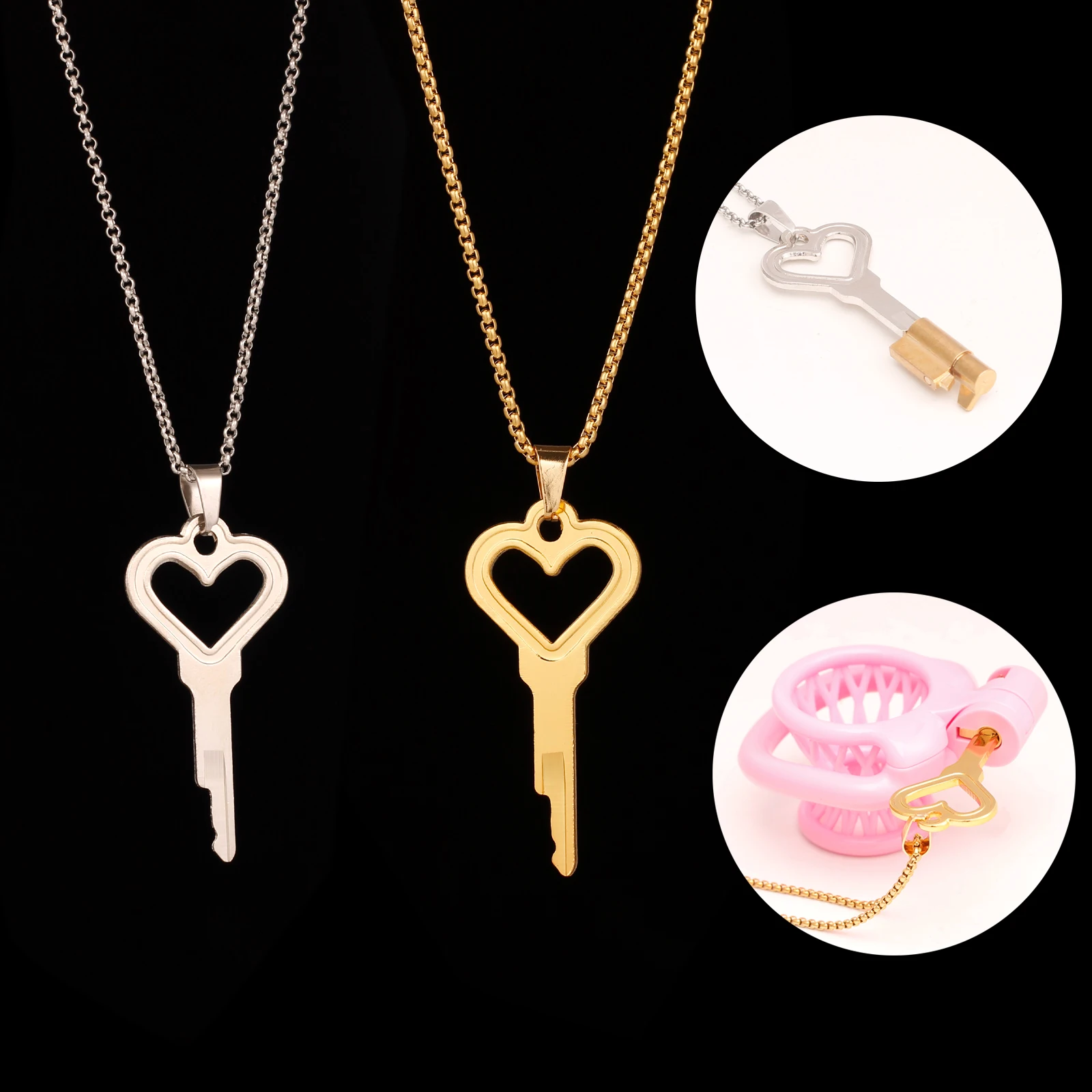 Heart Cylinder Chastity  Key Lockset Necklace Accessory，For Male chastity device cage