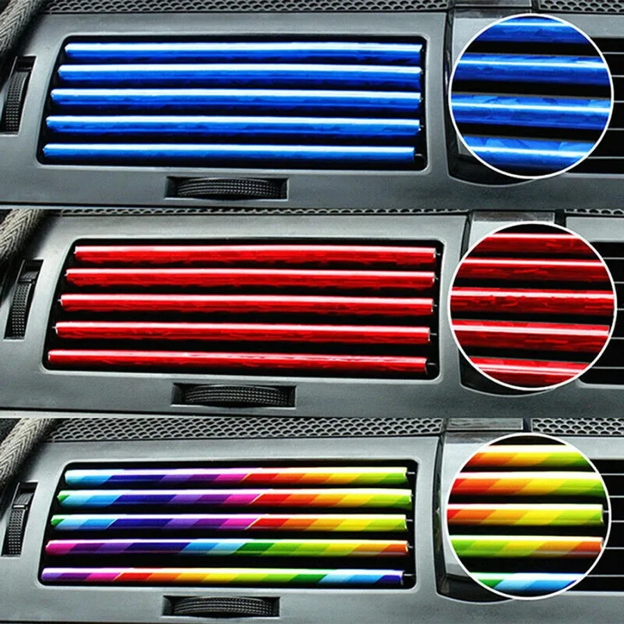 

10Pcs Red/Blue/Silver Air Conditioner Air Outlet Decoration Bright Strip Trim Sticker Decal Universal Car Internal Accessories