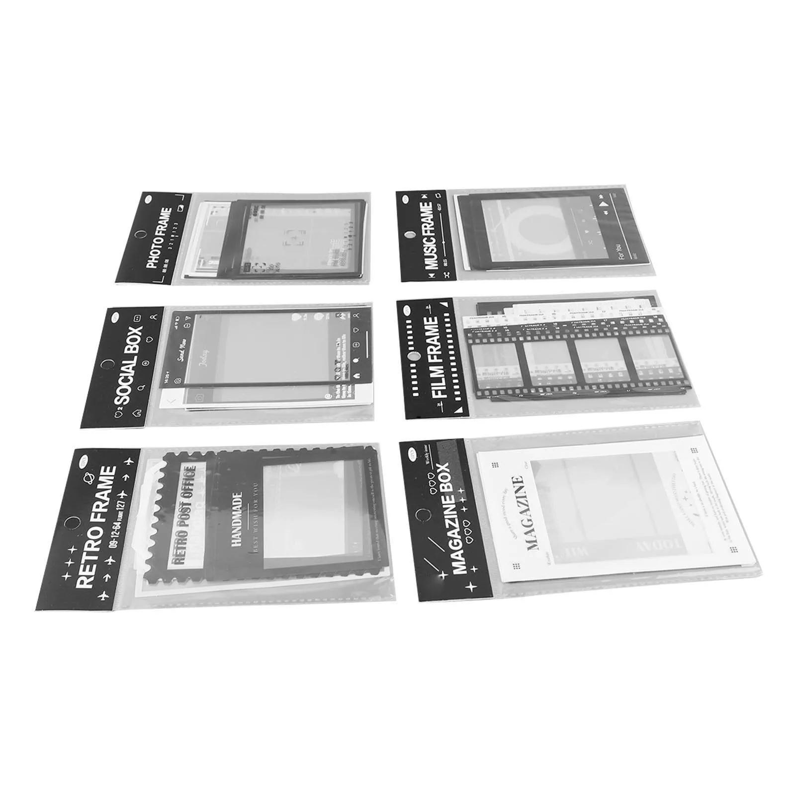 Photo Frame Stickers 15 Sheets Per Bag Clear Pattern Scrapbook Frames 6 Bags Elegant Retro Assorted Styles for Decoration