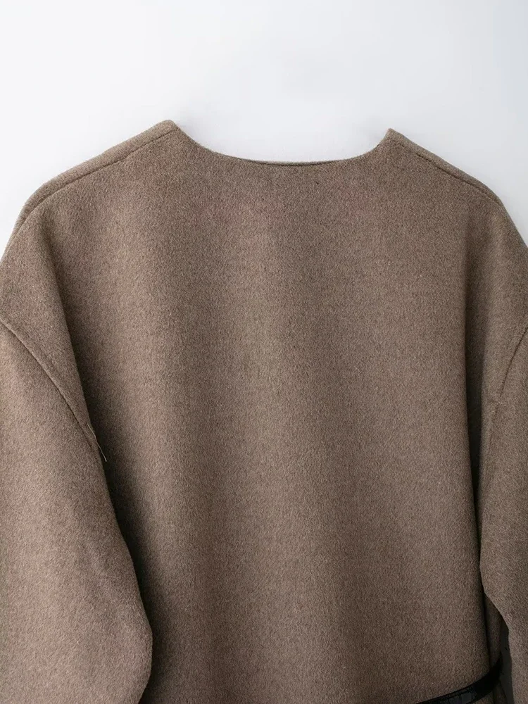 Frauen Mode Chic Weiche Gürtel Jacke Weibliche Wrap V-ausschnitt Langarm Mantel Damen Casual Streetwear