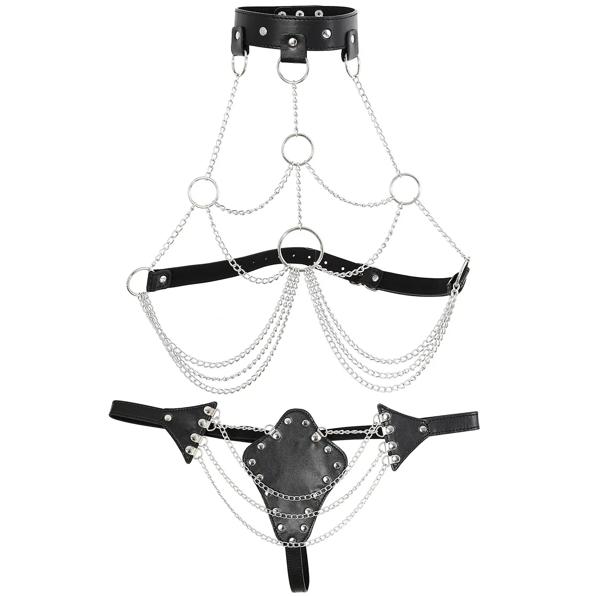 

Women Leather Harness Belt Sexy Waist Seal With Chain Body Bondage Fashion Punk Gothic Clothing Suspende Waist Accessories