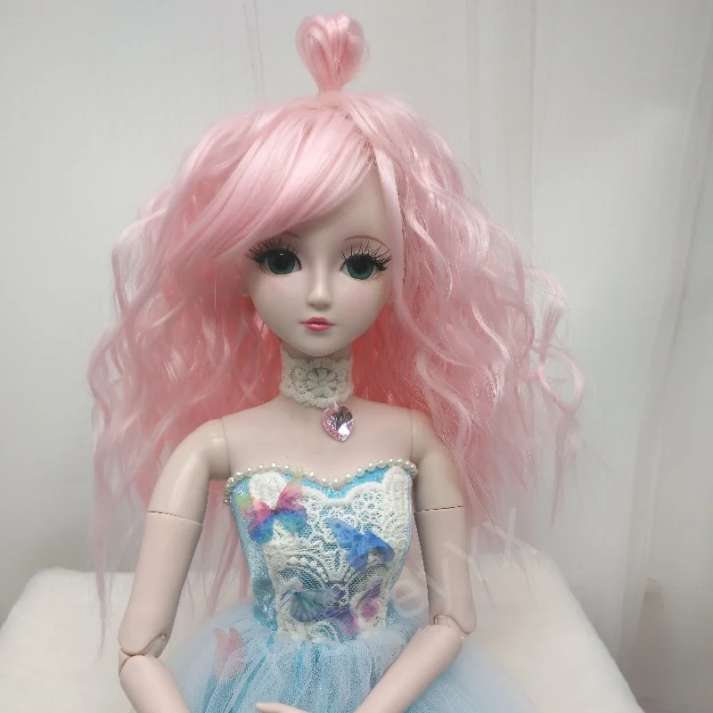 Pink Curly Bjd Doll Wig for 1/3 Accessories Sythetic for 60cm Doll Hair DIY Toys