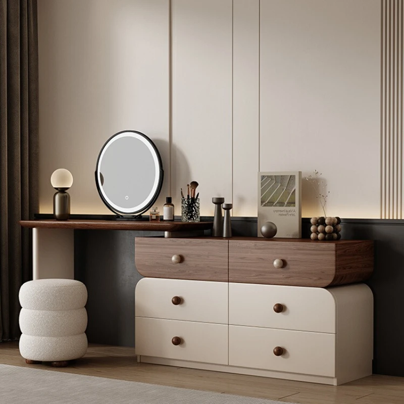 

Dressing Table Bucket Cabinet Integrated Solid Wood Dressing Table Bedroom Storage Cabinet Nordic Modern Light Luxury Style