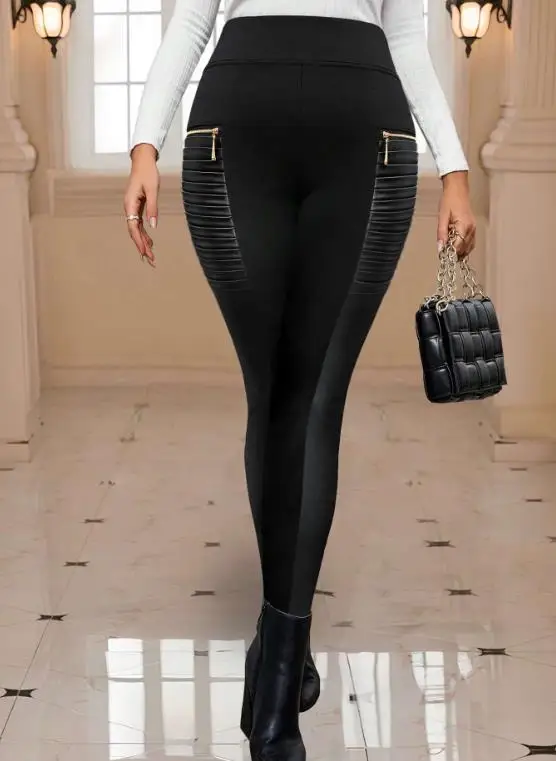 

2026 Spring and Autumn Hot Selling Personalized Women's Pants Heavy Duty Zipper Splicing Elastic High Waist Small Foot Pants