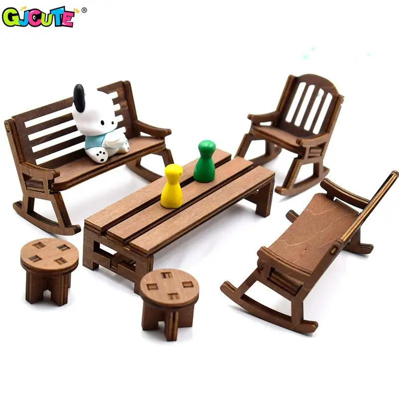 1：12 Dollhouse Mini Park Table Chair Miniature Bench Stool Rocking Chair Dolls House Furniture Accessories Kids Pretend Play Toy