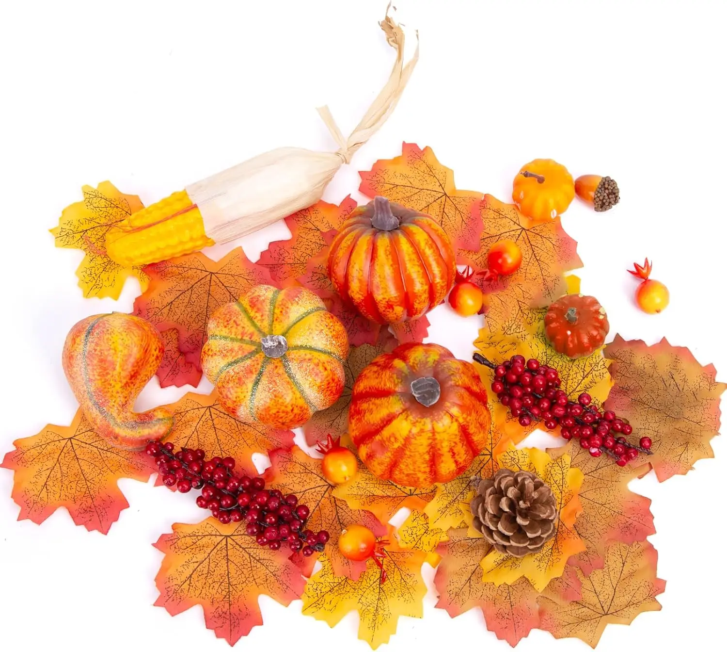 Kunstmatige herfstdecoratie Oranje fruitbladeren Set van 49 elementen Tafeldecoratie Diy Krans Herfstriet Fotorekwisieten Halloween Decoraties Kunstmatige groenten Huisornamenten
