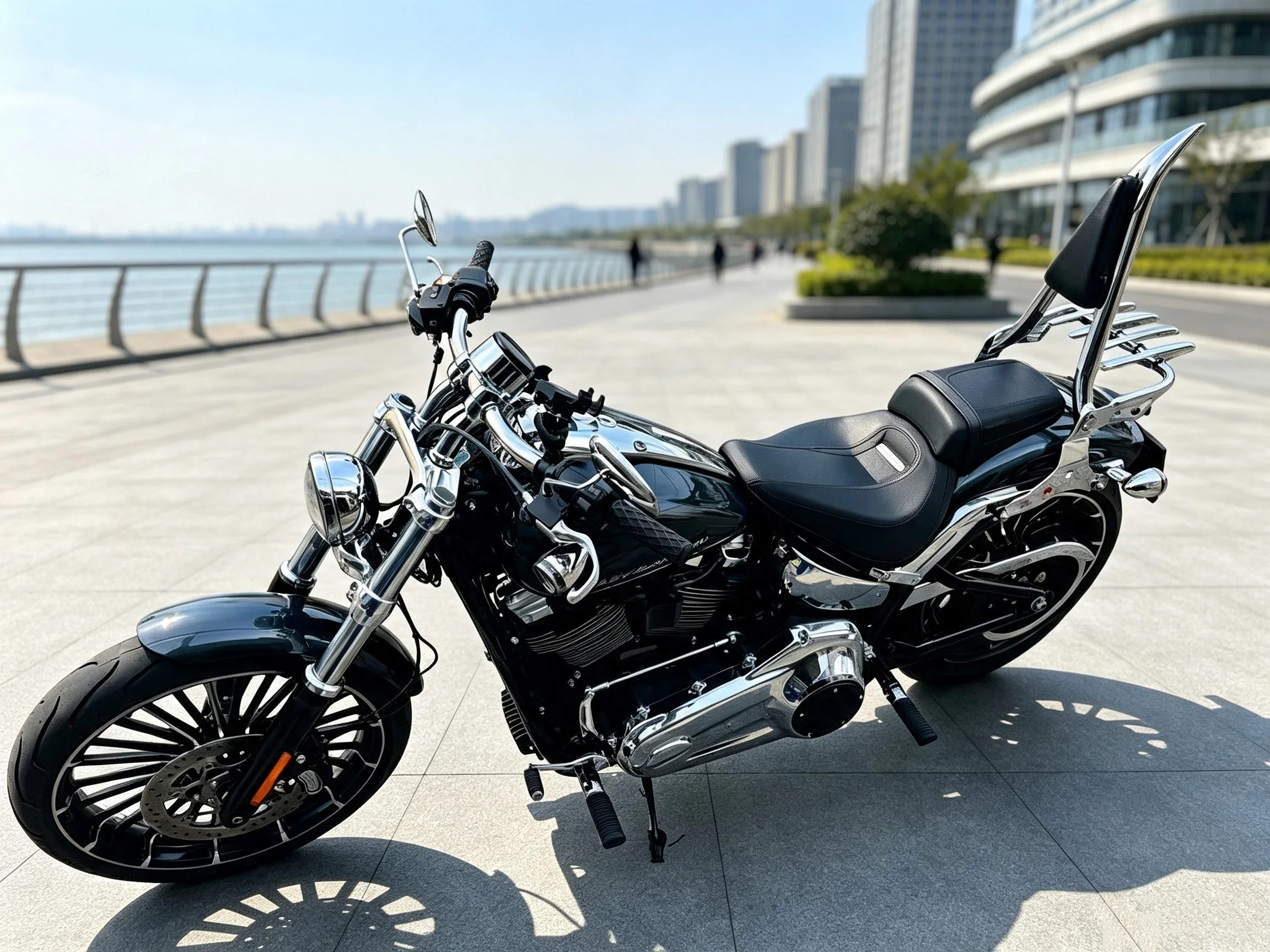 Motorcycle Backrest Passenger Sissy Bar & Luggage RackFor Harley Softail Breakout Fat Boy FXBR FLFB FXBRS FLFBS 2007-2017 18-26 view 3