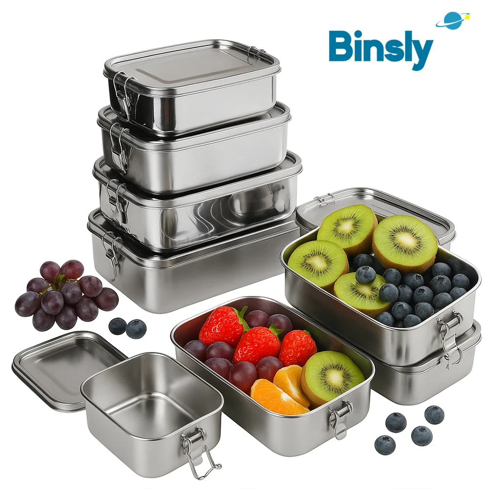 

Food Grade Stainless Steel Lunch Box 550ml/850ml/1400ml/2400ml Food Container with Lid Heatable Leakproof Bento Box for Office
