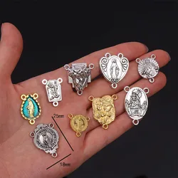 10 Pieces/New Gold Plated Catholic Virgin Mary Center Handmade Crafts, Rosary Center Three Hole Rosary Handmade DIY Medals