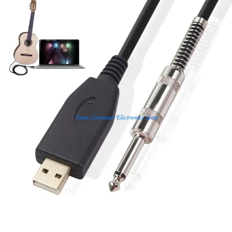 G7NE Portable USB 2.0 To 1/4inch 6.35mm Guitar Cable Recording Wire Line Feature OFC 200cm/300cm Length