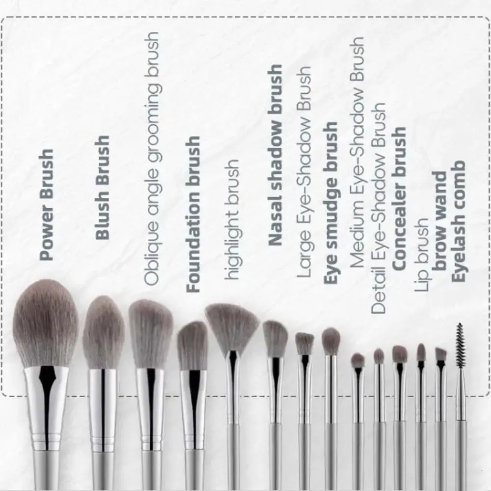 14Pcs/Set Highlighter Makeup Brush Set Draw Eyebrows Contouring Eyeshadow Brush Fluffy Gray Blush Brush Women Beauty Tool