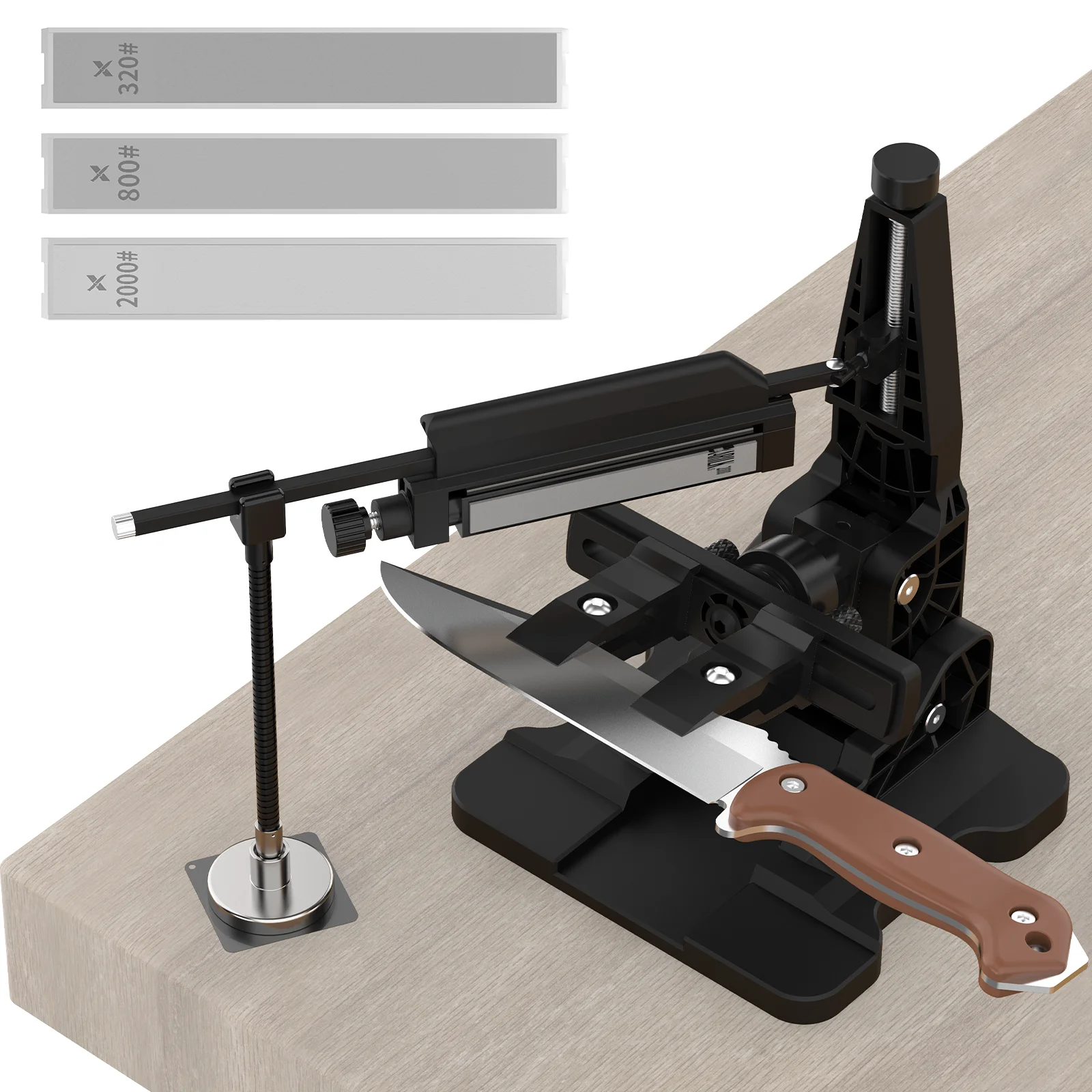 XARILK Professional Knife Sharpening System with Guide Rod Stand & 3 Diamond Stones (320/800/2000 Grit) - Fixed Angle Sharpener