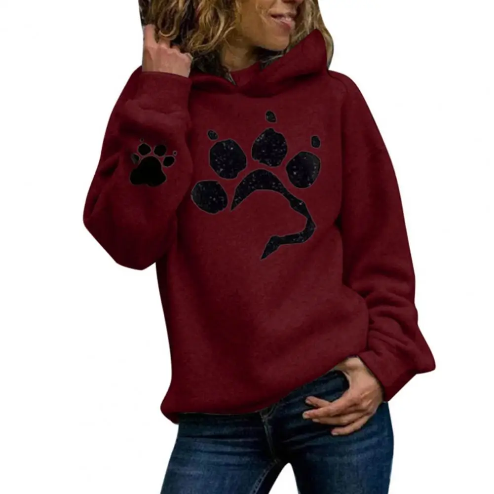 Women Hoodie Cartoon Paw Print Hooded Hat Loose Thick Cold-proof Pullover Plush Soft Spring Hoodie Sweatshirts Ropa Mujer Tops