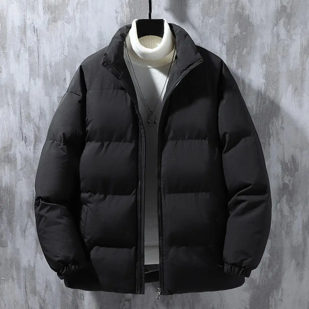 Stand Collar Long Sleeve Jacket Quilted Puffer Coat with Side Pockets for Men Stylish Stand Collar Jacket with Zipper Closure