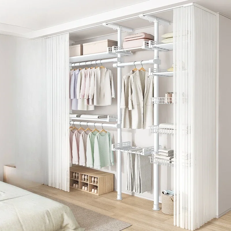 Stojak na ubrania do domu, niezniszczalny, do sypialni, otwarty, do szatni, prosty, podłogowy, metalowy.