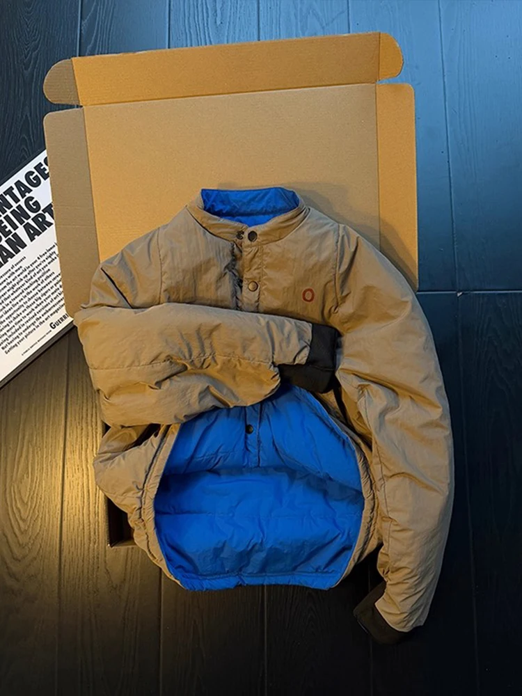 

Double-Sided Wear Lightweight Cotton Jaet Men's Casual Sle Retro Baseball Collar Winter Coat Warm Thiened Zipper Closure